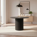 Tavolo rotondo piano effetto marmo grigio opaco e base cannettata nera 110x110x76 Olympus