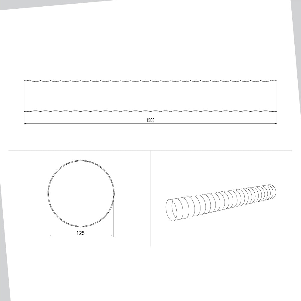 Tubo flessibile tondo diametro 125 per cappe BVTF1251500 1,5 mt.