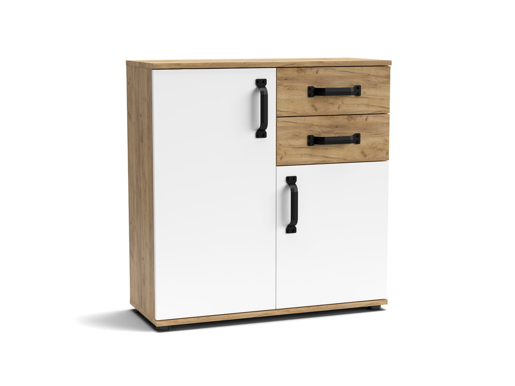 Holzschrank mit Türen und Schubladen Eiche und Weiß 80x83H cm - Mosso