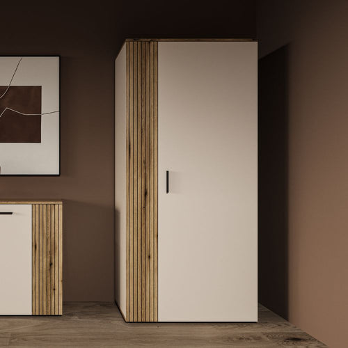 Armadio 2 ante in cashmere e listelli verticali rovere evoque 90x55x195 Frezo08