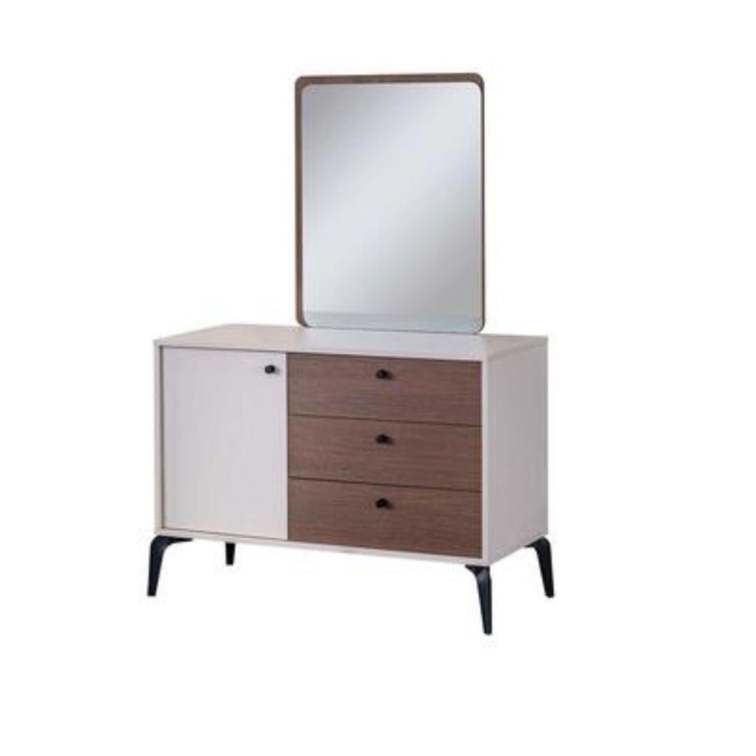 Camera da letto con armadio con specchi e letto contenitore colore beige - Piedra