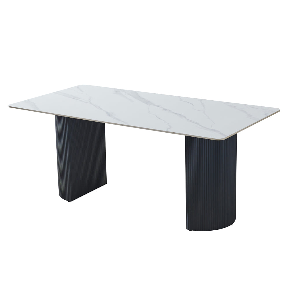 Tavolo rettangolare con piano in ceramica bianco lucido e struttura nera Megalit