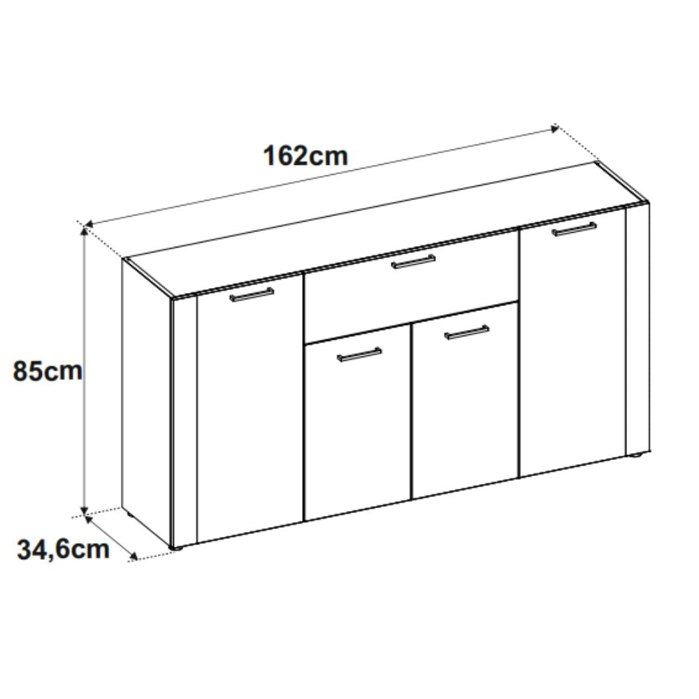 Madia 4 ante e 1 cassetto colore antracite con laterali in rovere artisan 162 cm Cento51A