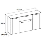 Madia 4 ante e 1 cassetto colore antracite con laterali in rovere artisan 162 cm Cento51A
