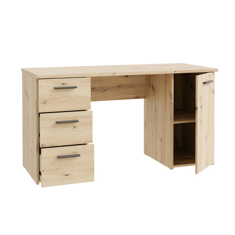 Bureau avec 3 tiroirs et une porte 138x60x75 couleur chêne Domitilla