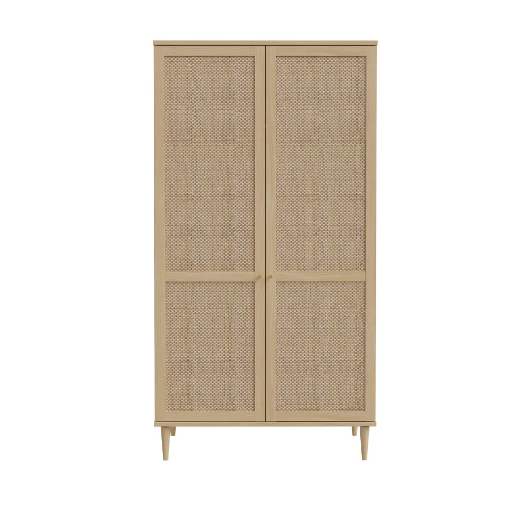 Armadio 2 ante in rovere con dettaglio effetto rattan 110x52x208H Livia
