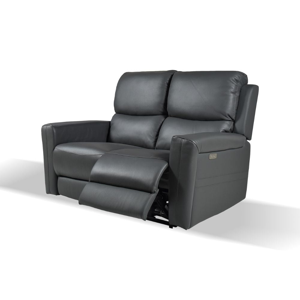 Canapé 2 places en cuir véritable avec repose-pieds électriques couleur gris foncé - Claus