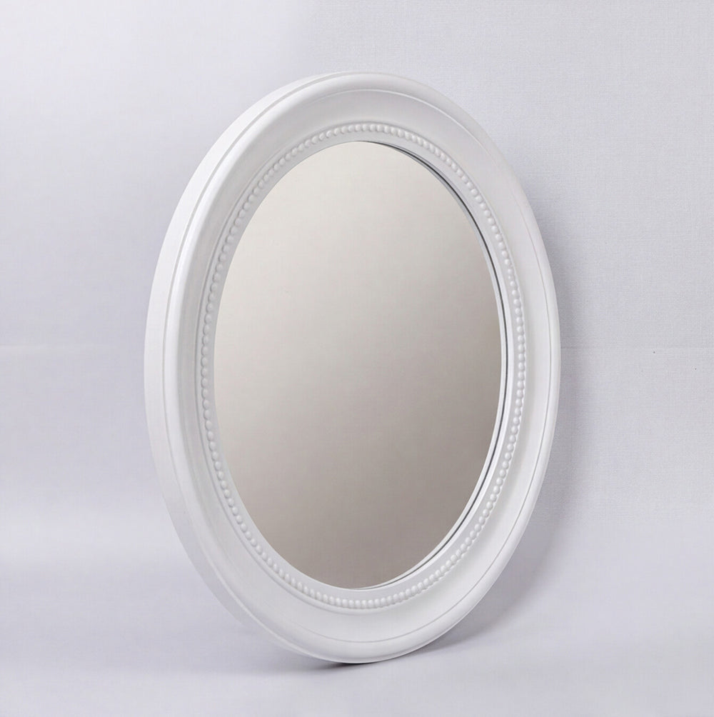 Specchio decorativo rotondo da parete 45x45 cm bianco con bordo interno perlinato MR512