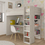 Cameretta con letto a soppalco e scrivania sottostante colore bianco e bianco consumato