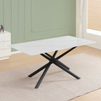 Tavolo fisso con piano effetto marmo bianco e struttura in metallo nero stile Shangai 180x90 Corveo