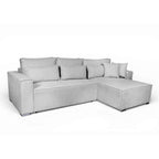Divano angolare grigio scuro con letto Easy Open, contenitore e penisola reversibile Emily