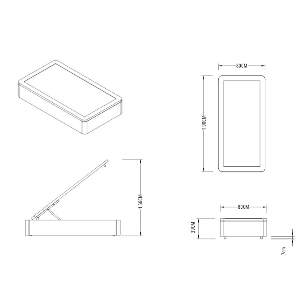Letto singolo con contenitore in tessuto taupe 82x192x39H Sommier