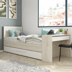 Letto singolo con scrivania integrata e letto estraibile colore bianco vintage e bianco