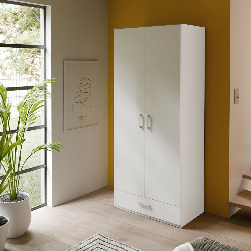 Armadio 2 ante 1 cassetto colore bianco 89x54x210.5H Arcadia
