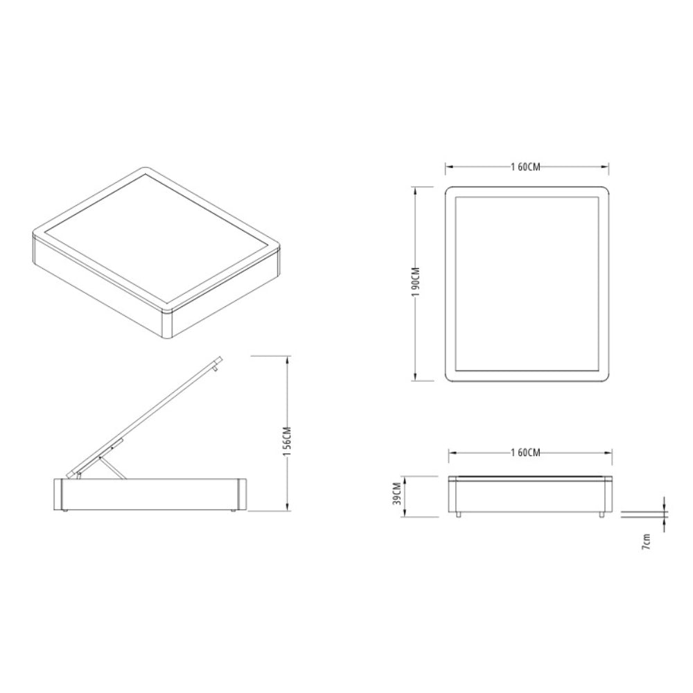 Letto matrimoniale con contenitore in tessuto taupe 162x192x39H Sommier