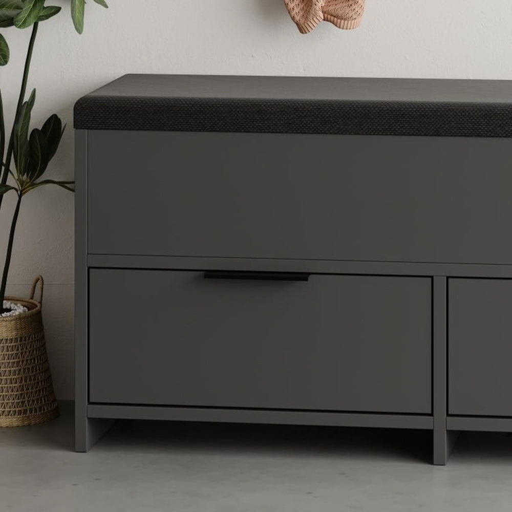 Panca scarpiera con seduta imbottita, 2 ante a ribalta e vano superiore 106 cm colore antracite Cove