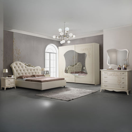 Camera da letto beige con armadio scorrevole serigrafato Marsida