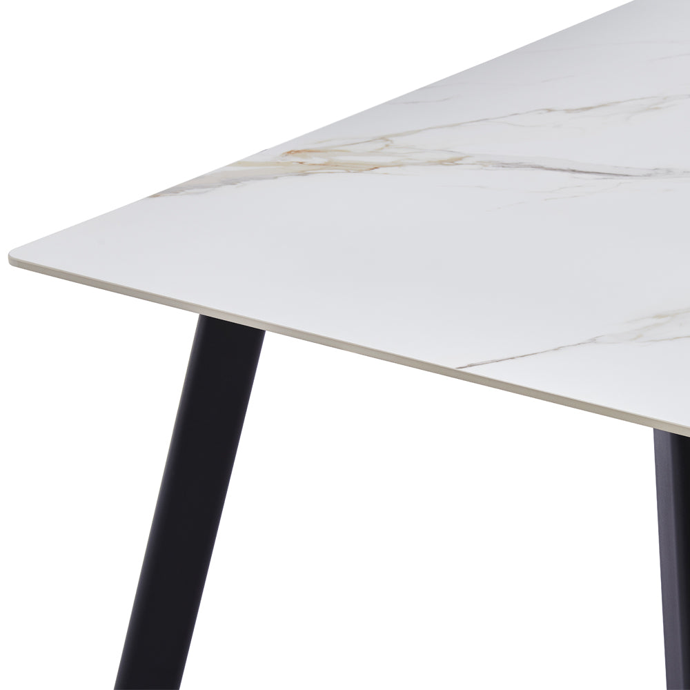 Tavolo rettangolare 180x90 in ceramica effetto marmo bianco lucido e oro con gambe in metallo nero Imperial