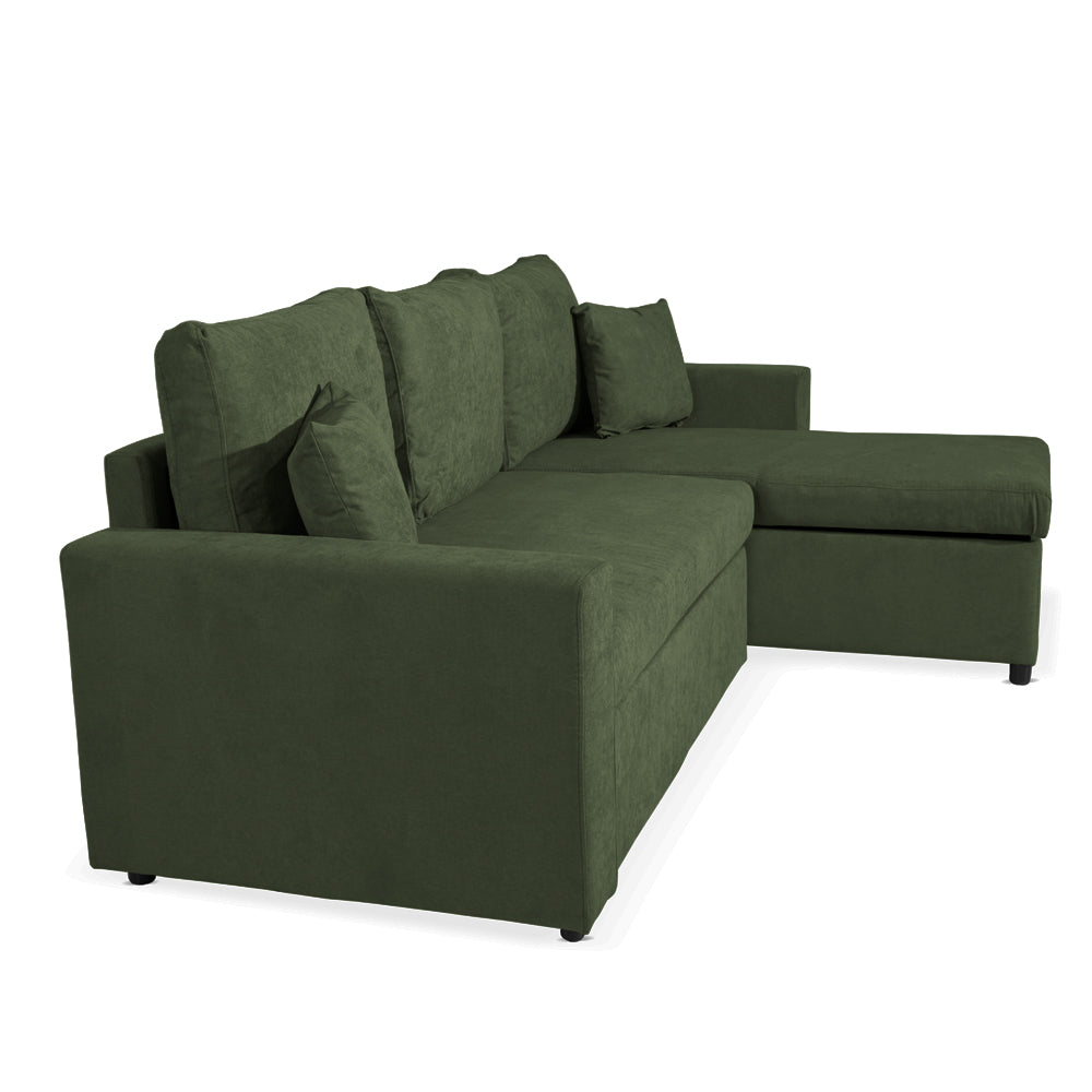 Divano con penisola reversibile funzione letto tessuto verde muschio 225x148x91H Golf
