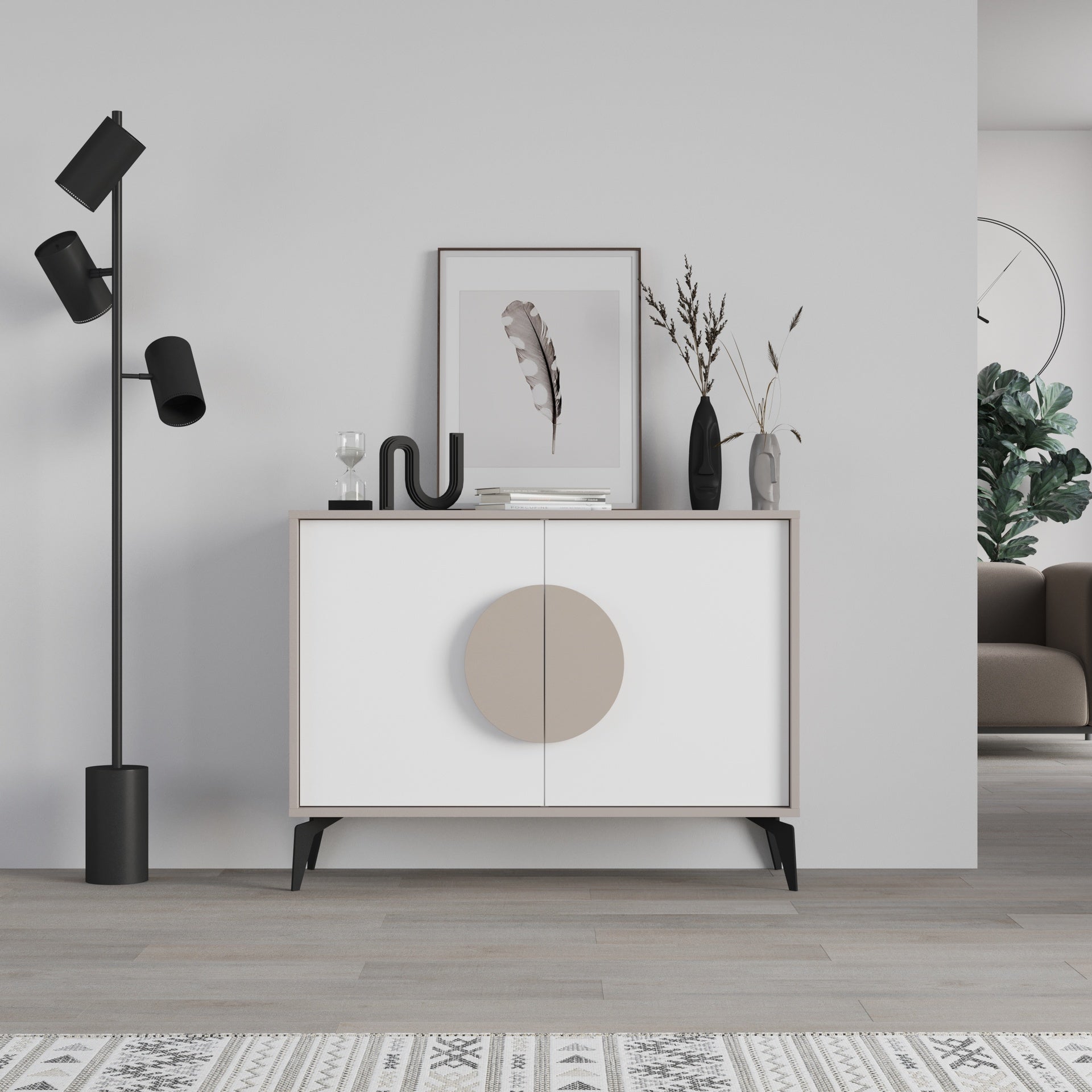 Madia 110cm in legno con due ante colore tortora e bianco - Gora