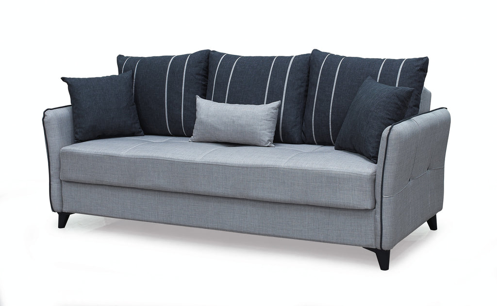Divano letto 3 posti con contenitore e cuscini 210 cm grigio - Panama