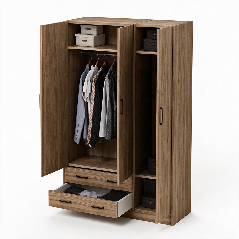 Armadio con tre ante e due cassetti colore noce naturale 135x52x210h - ARM3135