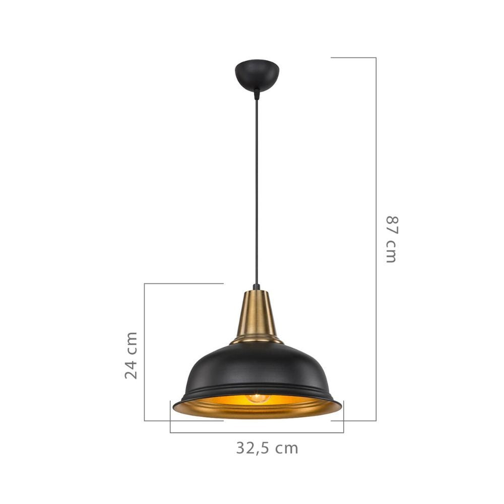 Lampada a sospensione 87h cm in metallo colore nero interno oro Rena