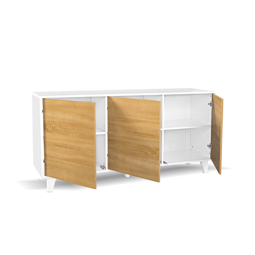 Madia in legno 154 cm con tre ante colore rovere e struttura colore bianco - Moran