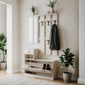 Mobile ingresso con specchio, appendiabiti, cassetto e scarpiera colore beige Rudolf
