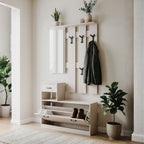Mobile ingresso con specchio, appendiabiti, cassetto e scarpiera colore beige Rudolf