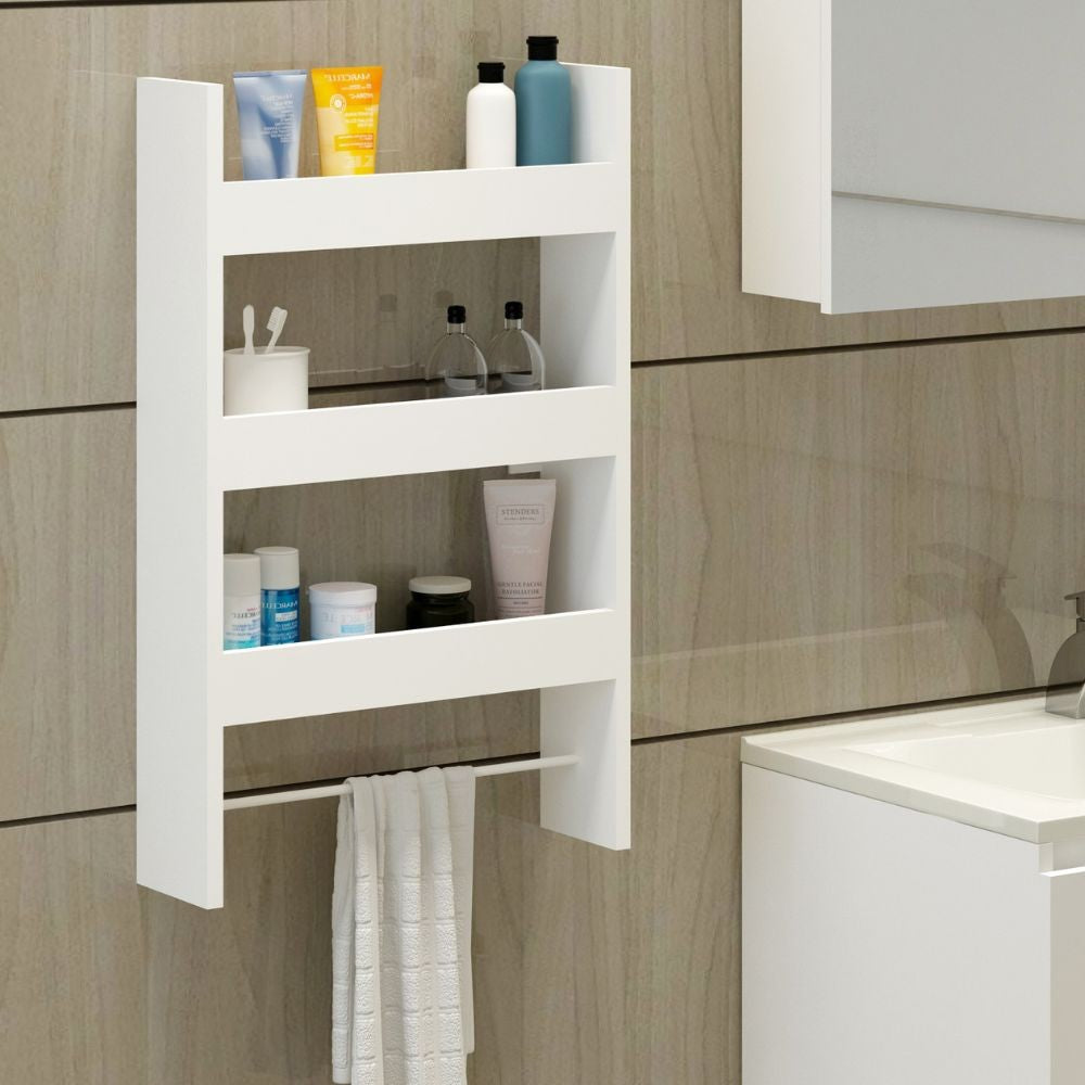 Mensola da parete 50 cm in legno con tre ripiani colore bianco - Alisa