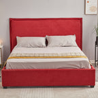 Doppelbett mit Bettkasten und Kopfteil, bezogen mit rotem Stoff - Neso