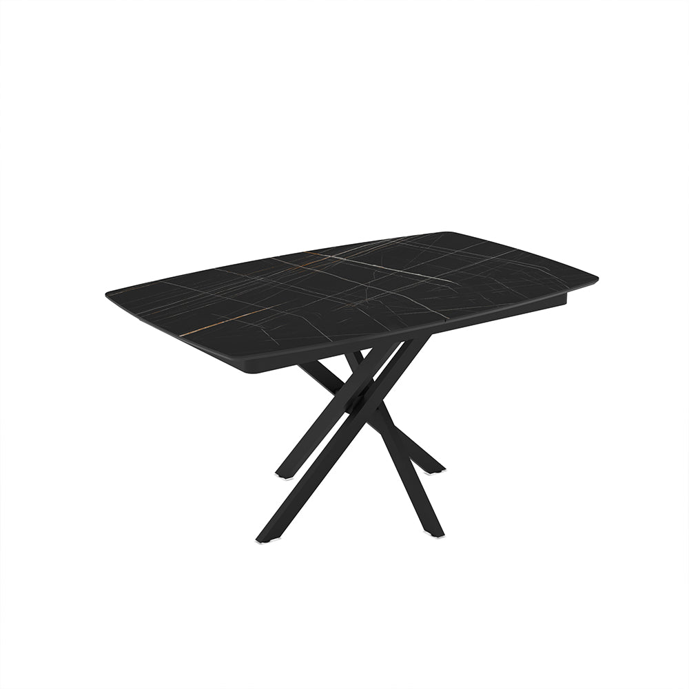 Tavolo allungabile piano effetto marmo nero e oro e gambe in metallo nero 145x90x76H Filis