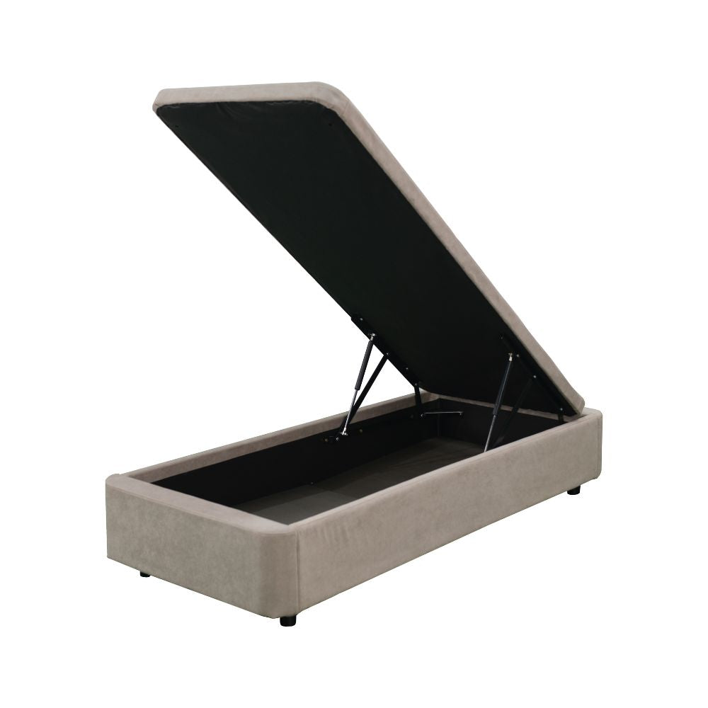 Letto singolo con contenitore in tessuto taupe 82x192x39H Sommier
