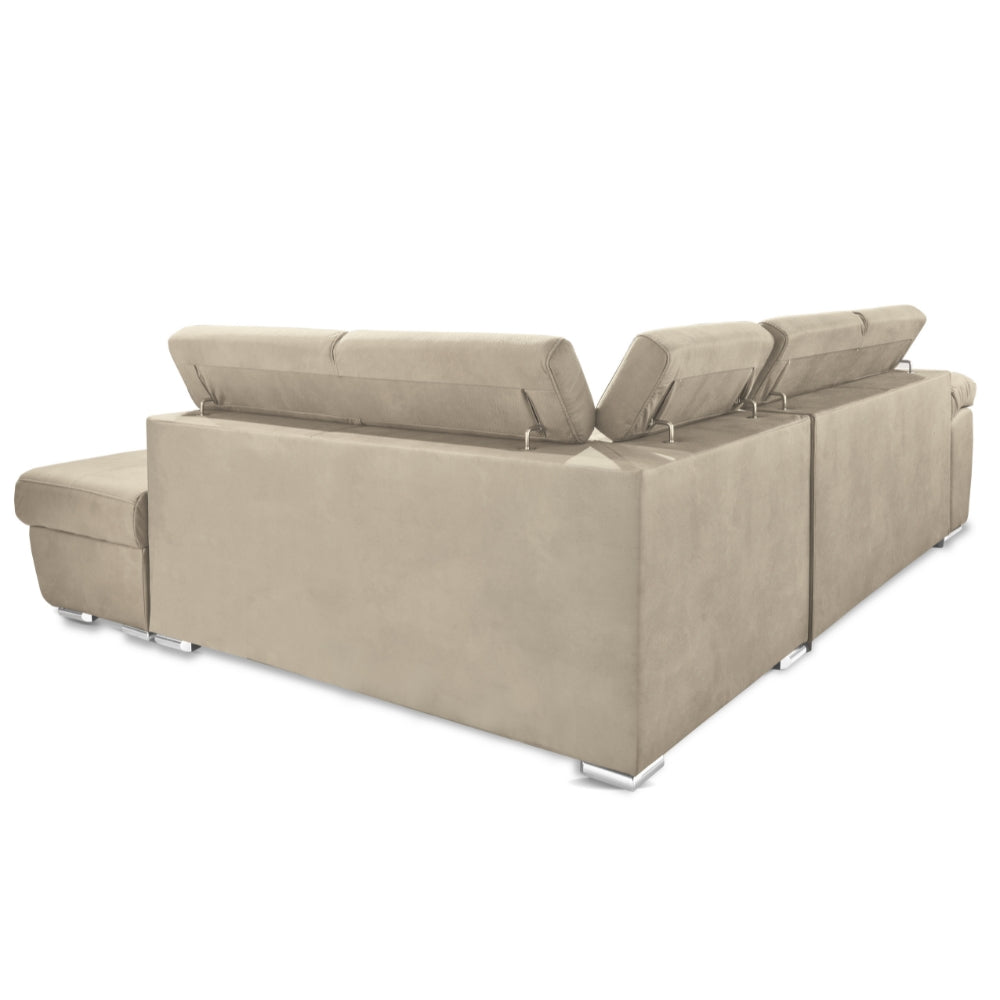 Ecksofa mit Ottomane rechts Stofffarbe Cappuccino - Fiona