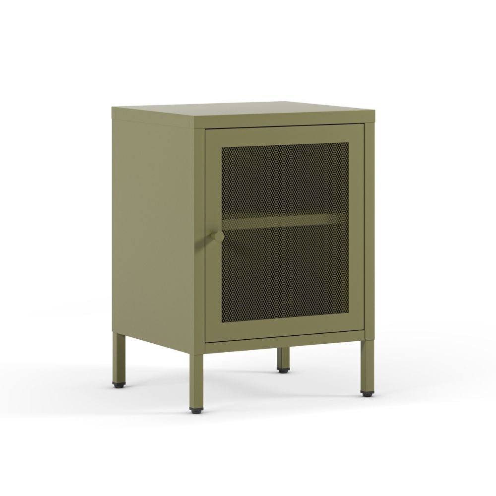 Comodino in metallo verde con anta reticolata 40x35x60H Fayna