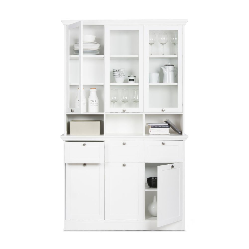 Credenza con tre ante in vetro e tre cassetti colore bianco Landwood50
