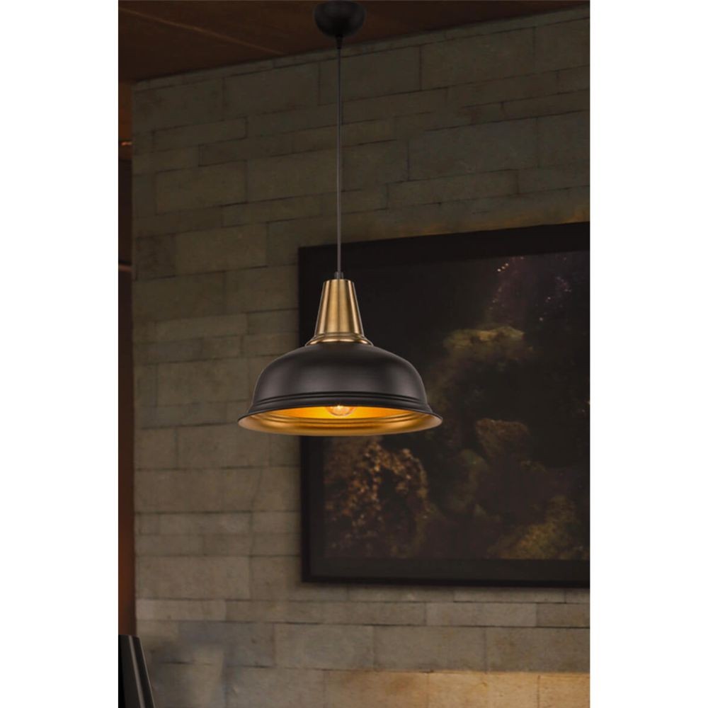 Lampada a sospensione 87h cm in metallo colore nero interno oro Rena