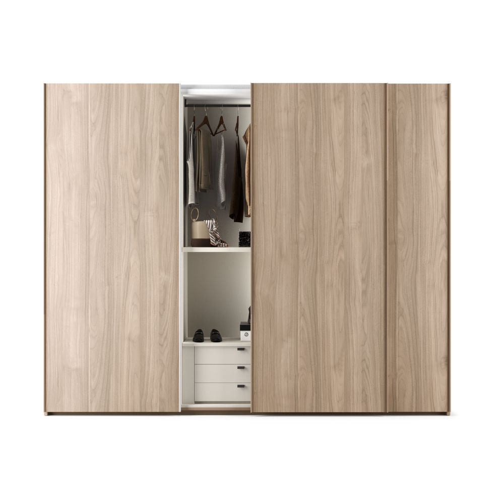 Armadio con 3 ante scorrevoli in legno colore noce america 276x250H cm - Step