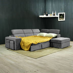 Divano angolare reversibile con poggiatesta regolabili, pouf e funzione letto grigio Positano