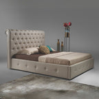 Letto matrimoniale contenitore in ecopelle color tortora 180x223 - Suliba