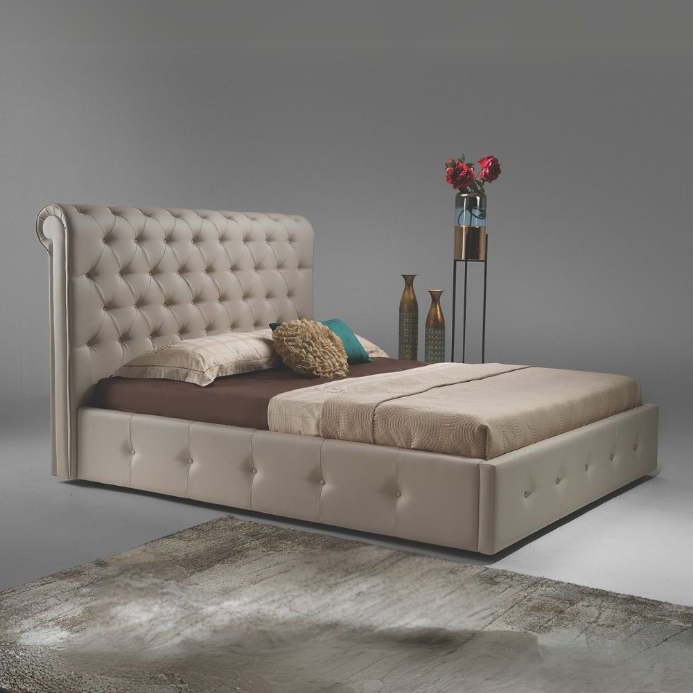 Letto matrimoniale contenitore in ecopelle color tortora 180x223 - Suliba