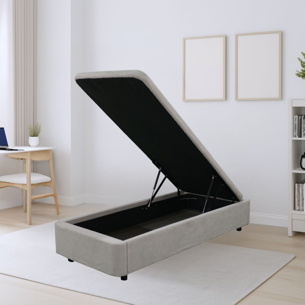 Letto singolo con contenitore in tessuto grigio 82x192x39H Sommier