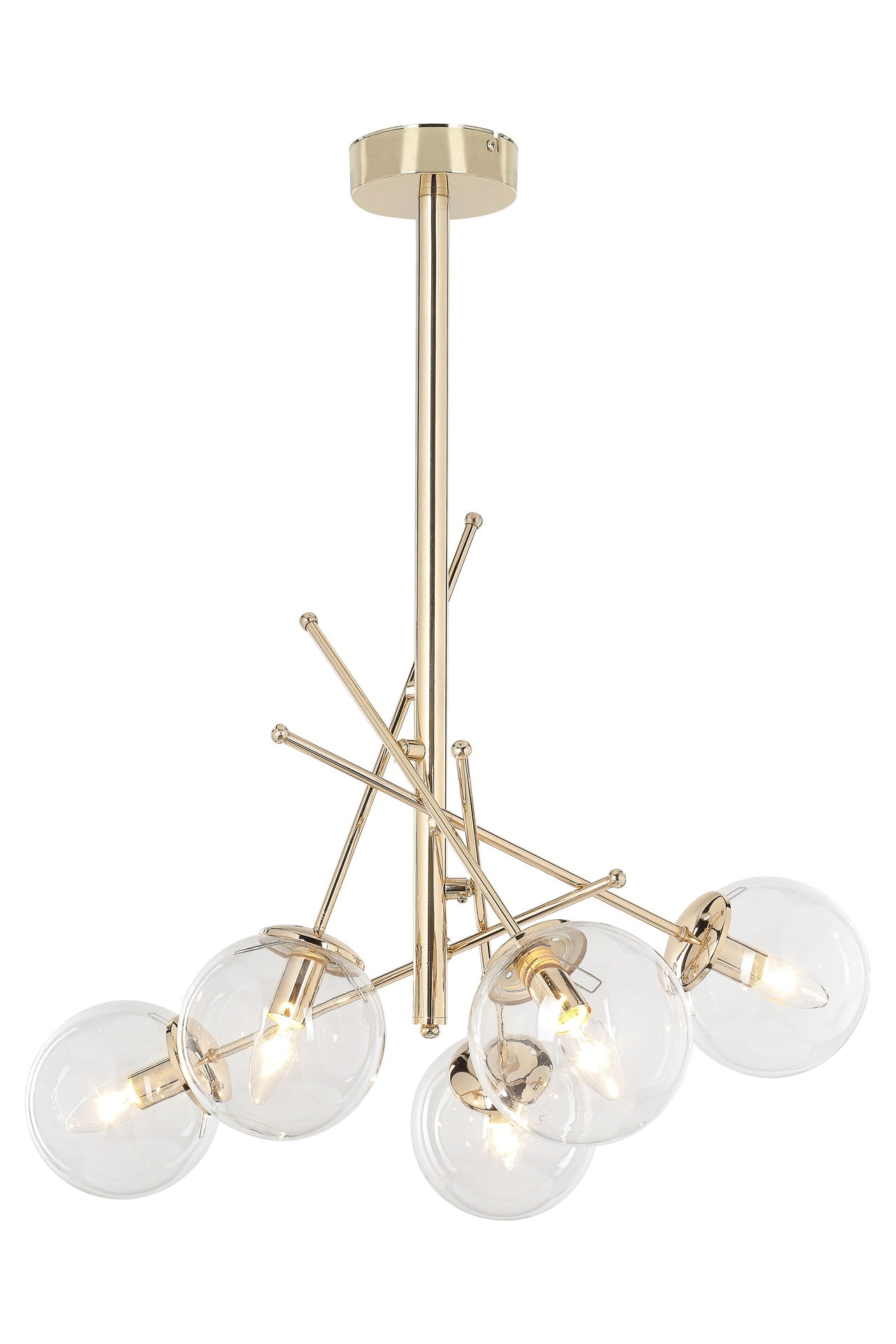 Deckenleuchte mit 5 Glasschirmen und Metallgestell in Gold - Gondia
