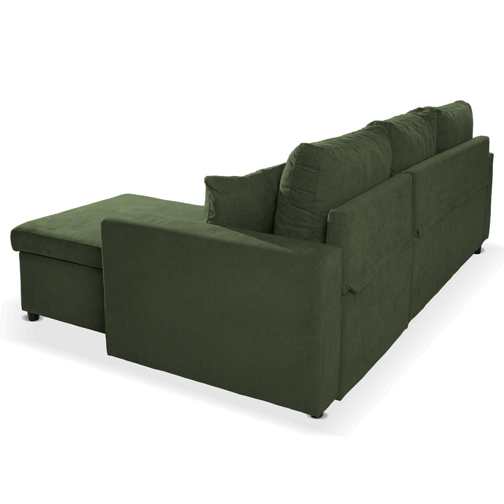 Divano con penisola reversibile funzione letto tessuto verde muschio 225x148x91H Golf
