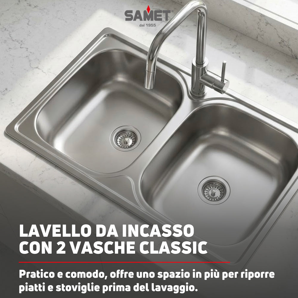 Lavello doppia vasca ad incasso in acciaio inox 79x50 cm  - Classic 170
