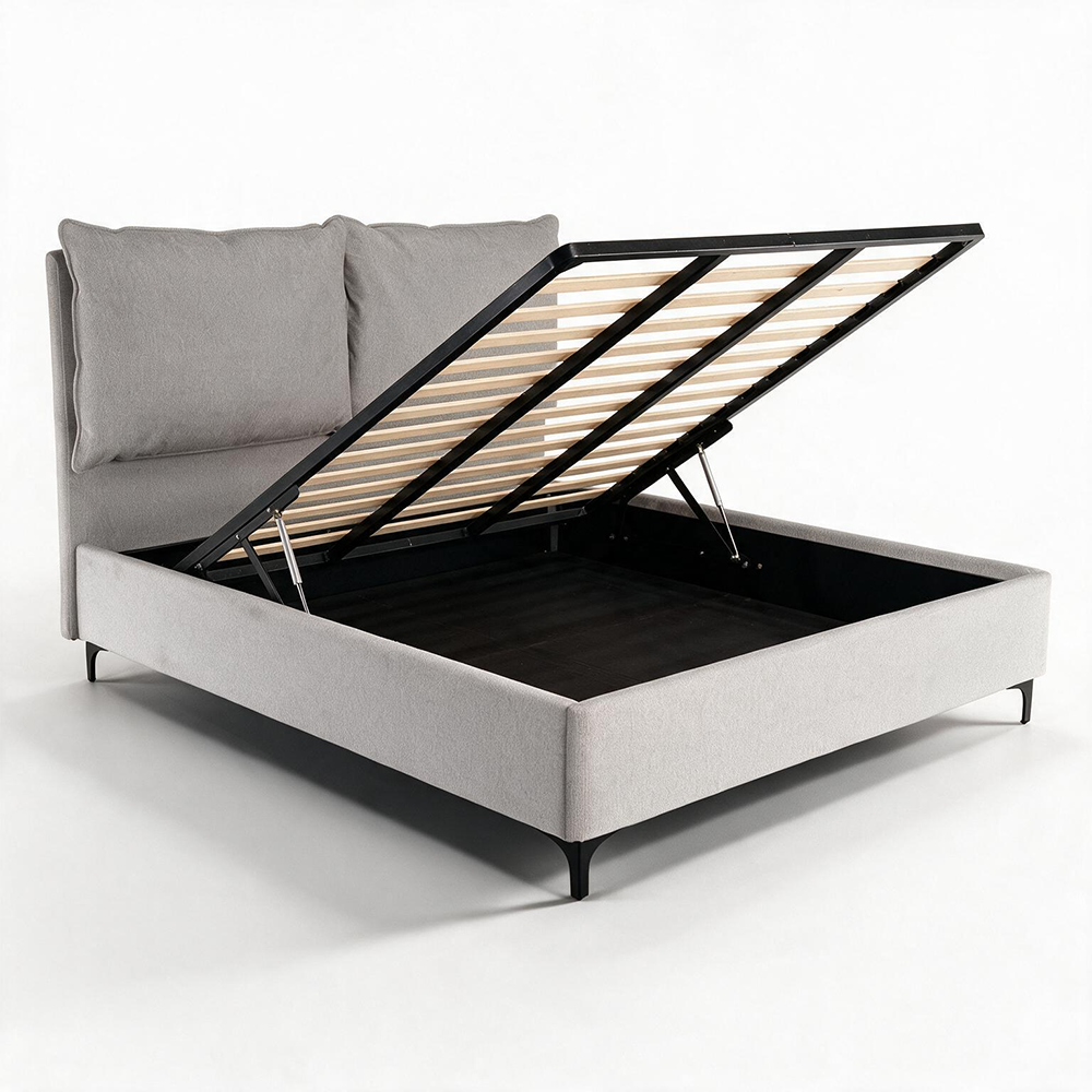 Letto matrimoniale con contenitore in tessuto grigio chiaro Vogue