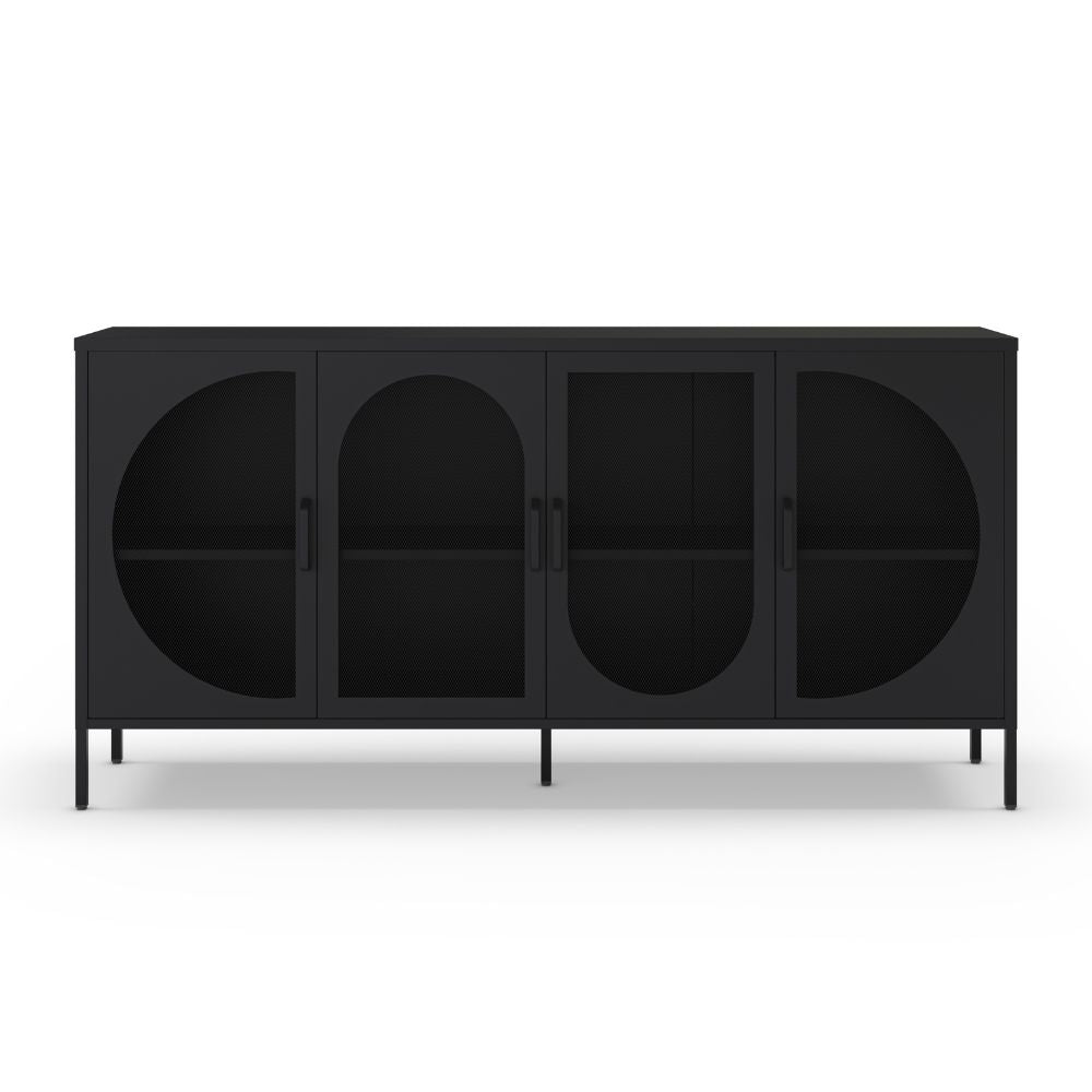 Metall Sideboard mit 4 Gittertüren, schwarz, 160x40x90H Tayra
