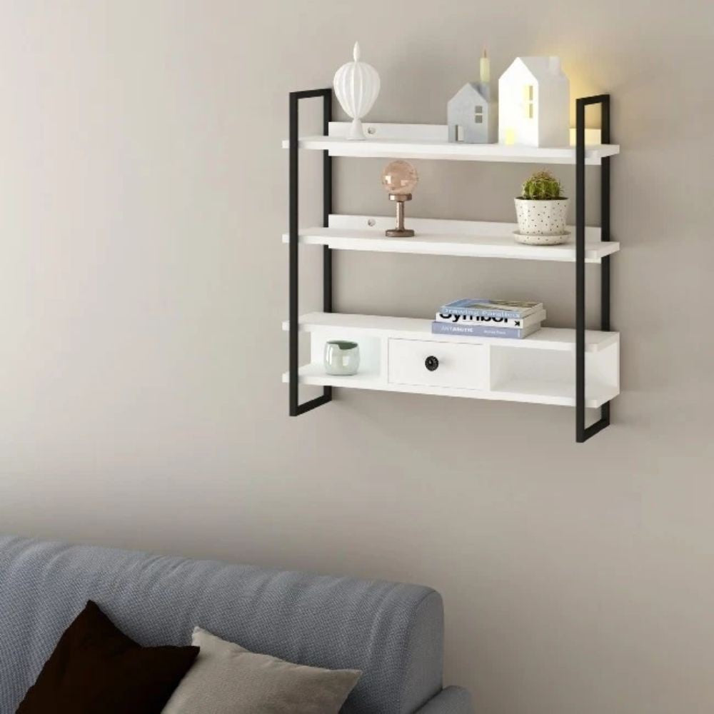 Scaffale da parete 80x75 cm con mensole e cassetto - Severo