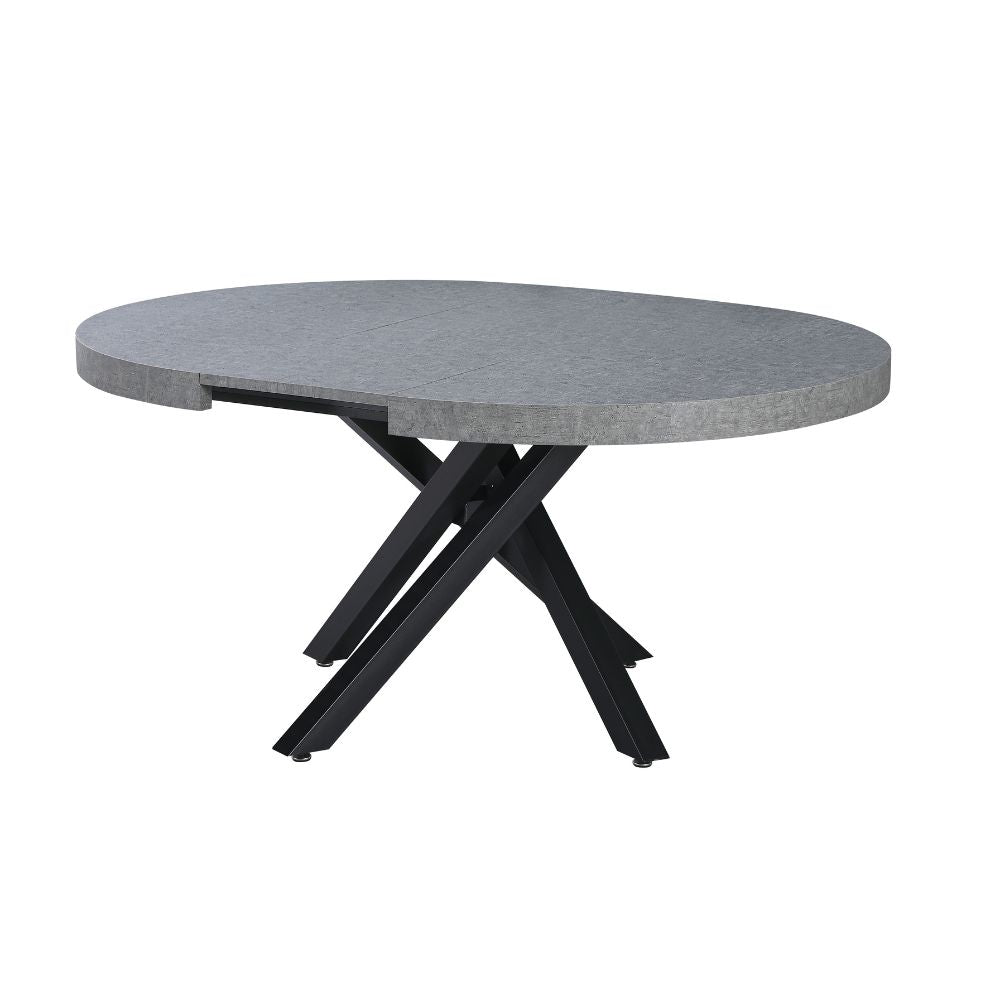 Tavolo rotondo allungabile con piano colore cemento e gambe nere 120x75H cm - Mooni